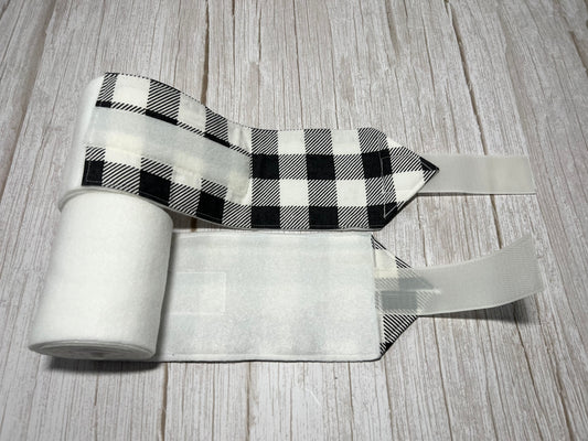 Set of 2 Horse Polo Wraps - White with Plaid