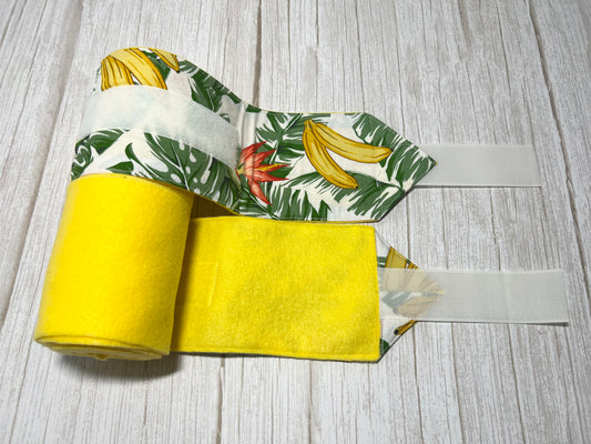 Set of 2 Horse Polo Wraps - Yellow with Banana Tree