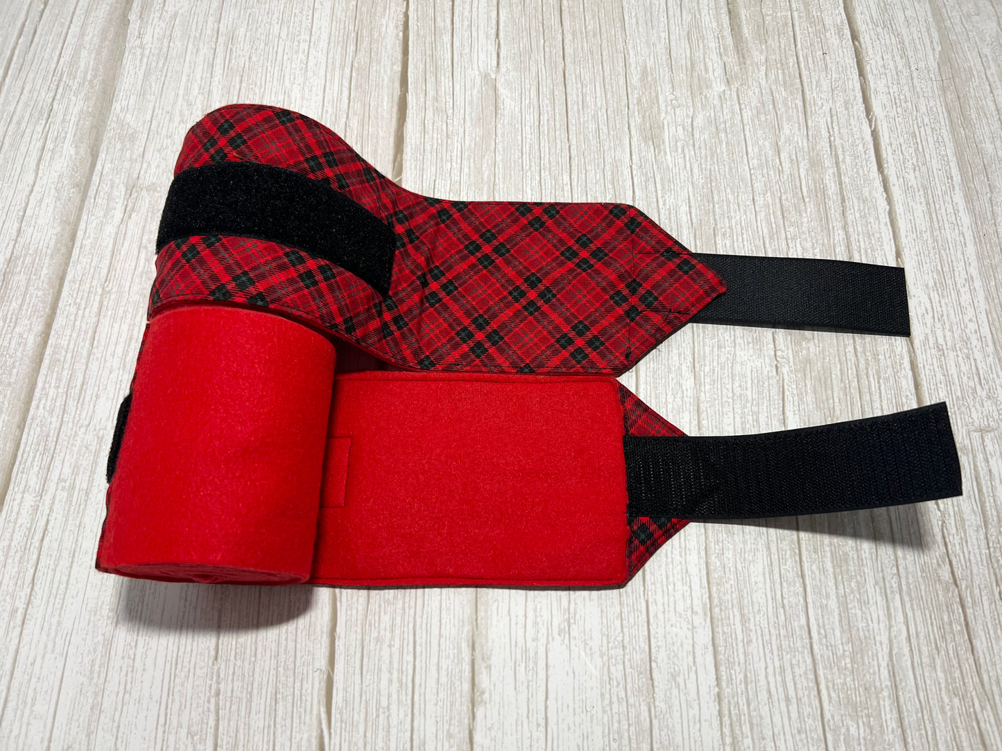 Set of 2 Horse Polo Wraps - Red with Plaid