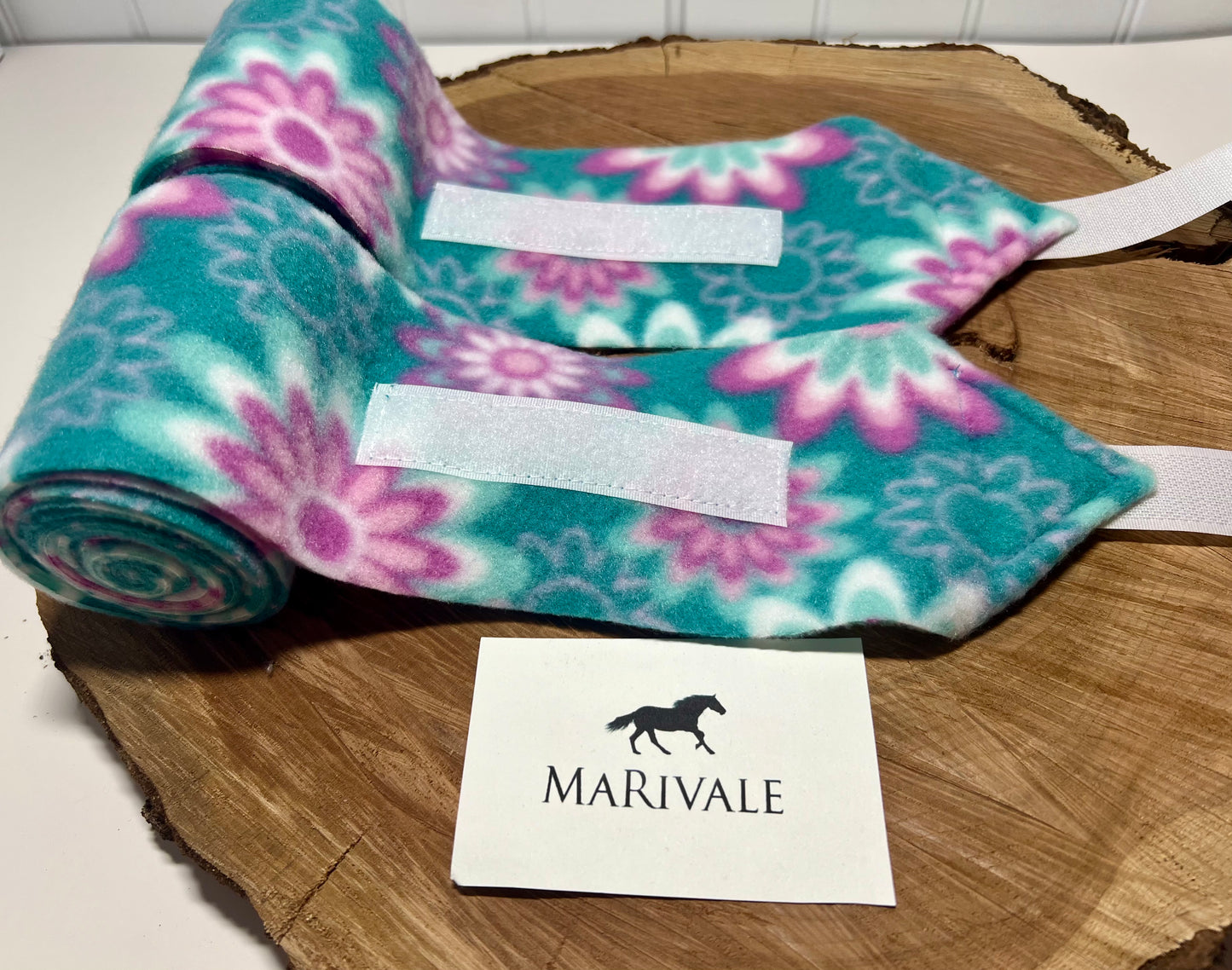 Set of 2 Miniature Polo Wraps - Turquoise with Purple Flowers