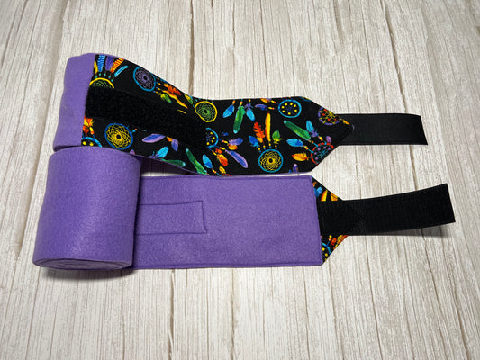 Set of 2 Horse Polo Wraps - Purple with Boho Dreamcatchers