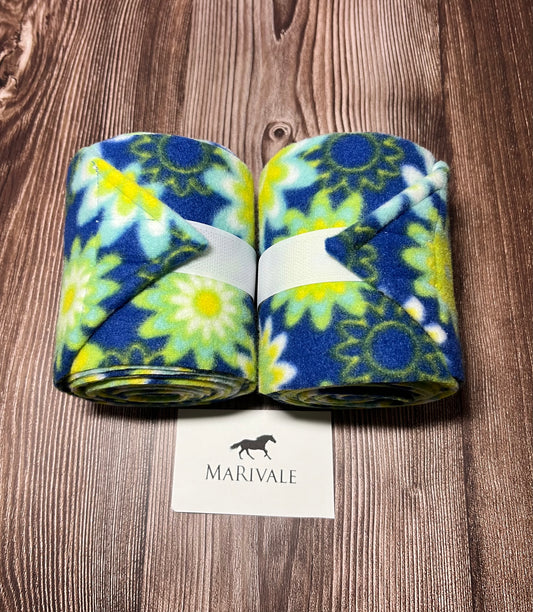 Set of 2 Horse Polo Wraps - Blue and Green with Flowers
