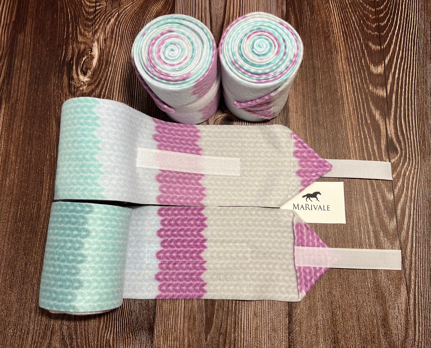Set of 4 Horse Polo Wraps - Knitwear Purple Turquoise