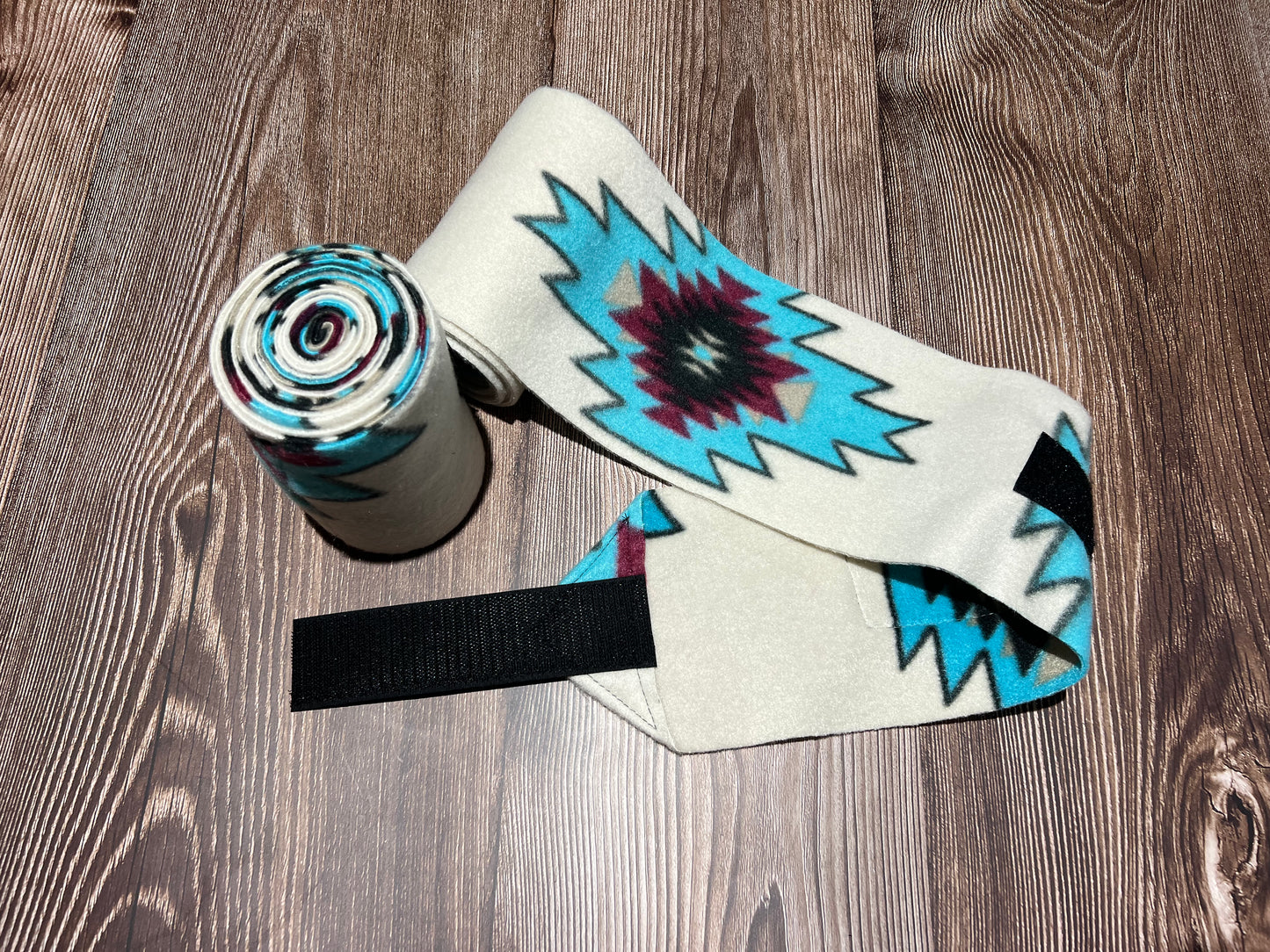 Set of 2 Horse Polo Wraps - Beige Turquoise Aztec