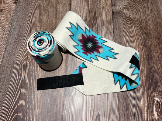 Set of 2 Horse Polo Wraps - Beige Turquoise Aztec