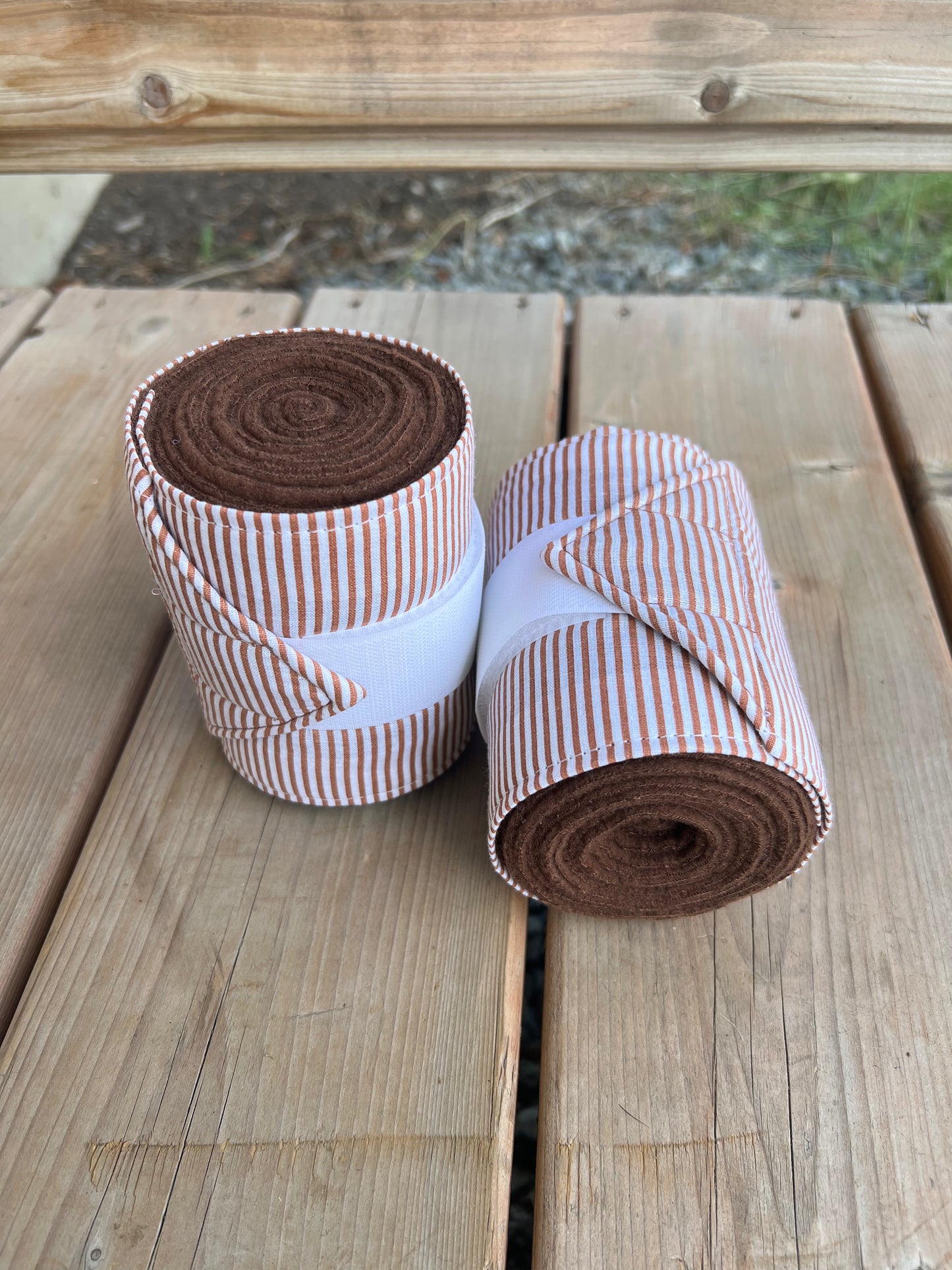 Set of 2 Horse Polo Wraps - Brown with Strips