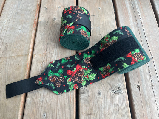 Lot de 2 polos pour chevaux - Vert forêt avec motif de Noël