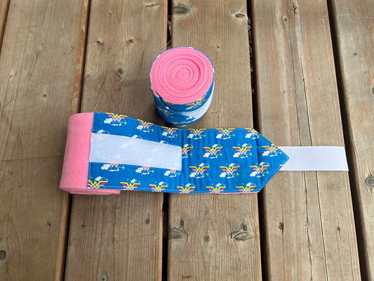 Set of 2 Horse Polo Wraps - Pink with Wonder Woman