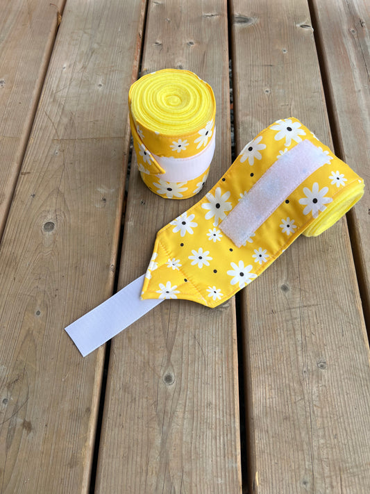 Set of 2 Horse Polo Wraps - Yellow with Flowers