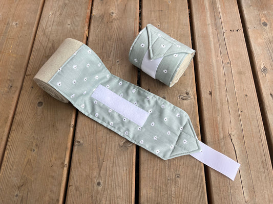Set of 2 Horse Polo Wraps - Sage Green with Flowers