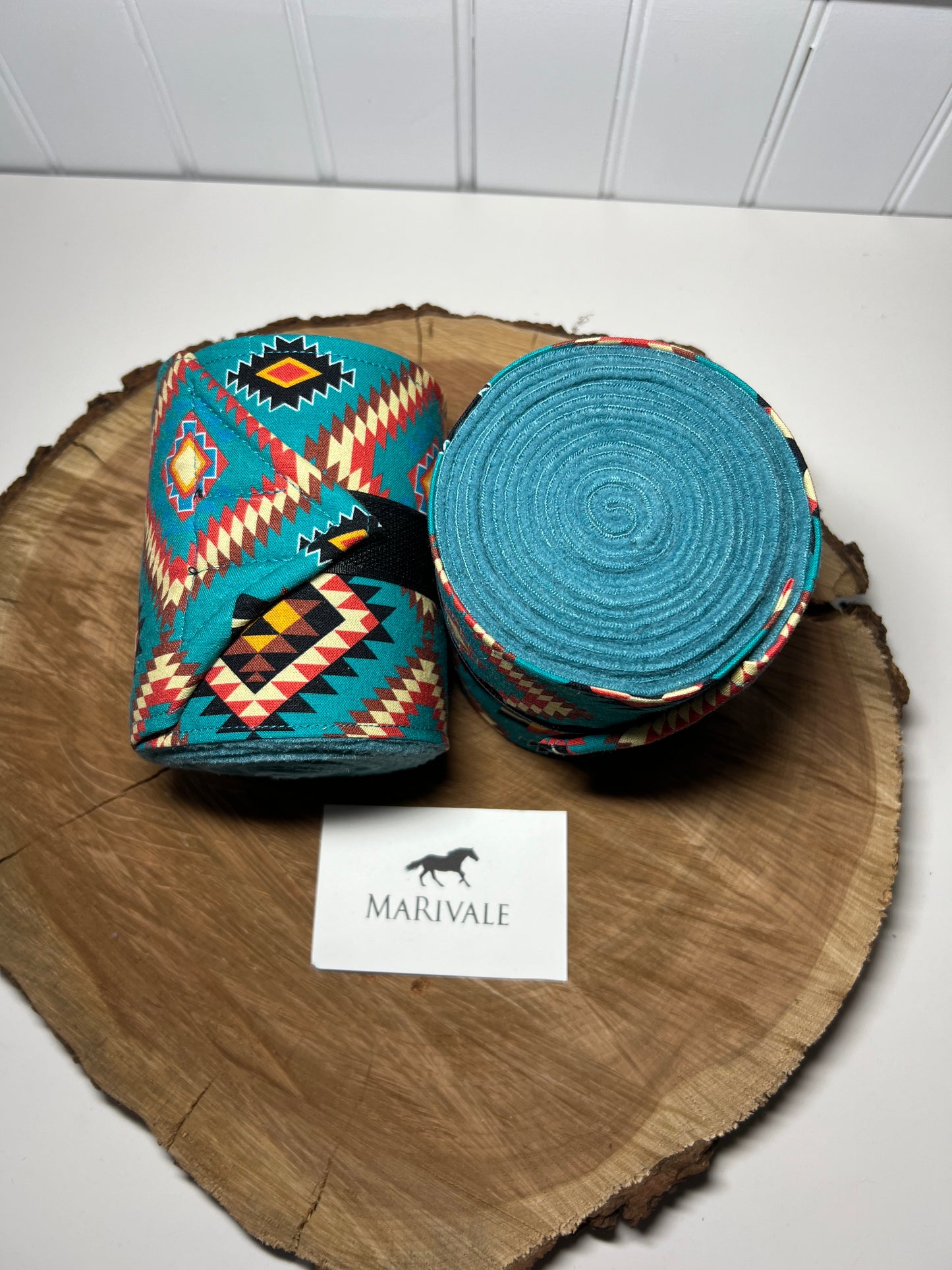 Set of 2 Horse Polo Wraps - Turquoise Aztec