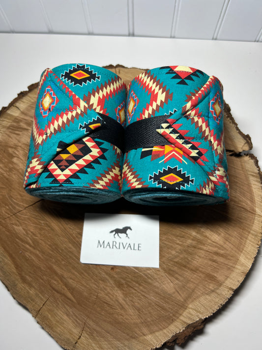 Set of 2 Horse Polo Wraps - Turquoise Aztec