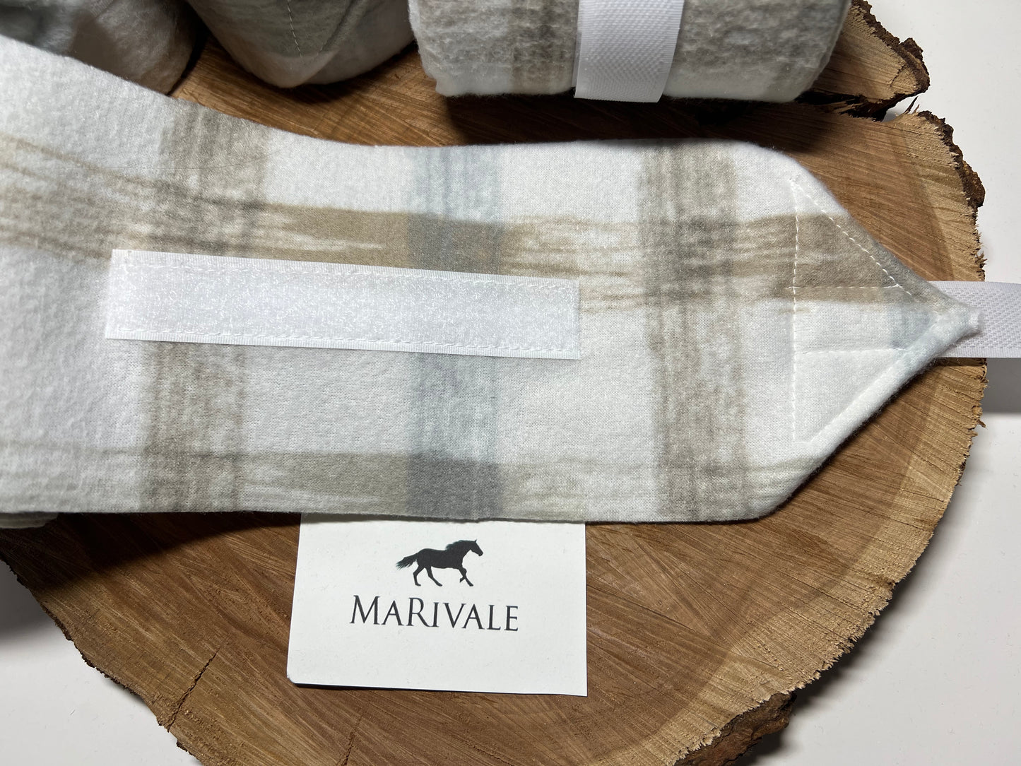 Set of 4 Horse Polo Wraps - White & Light Blue & Beige Plaid