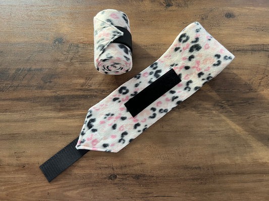 Set of 2 Horse Polo Wraps - White & Pink Leopard