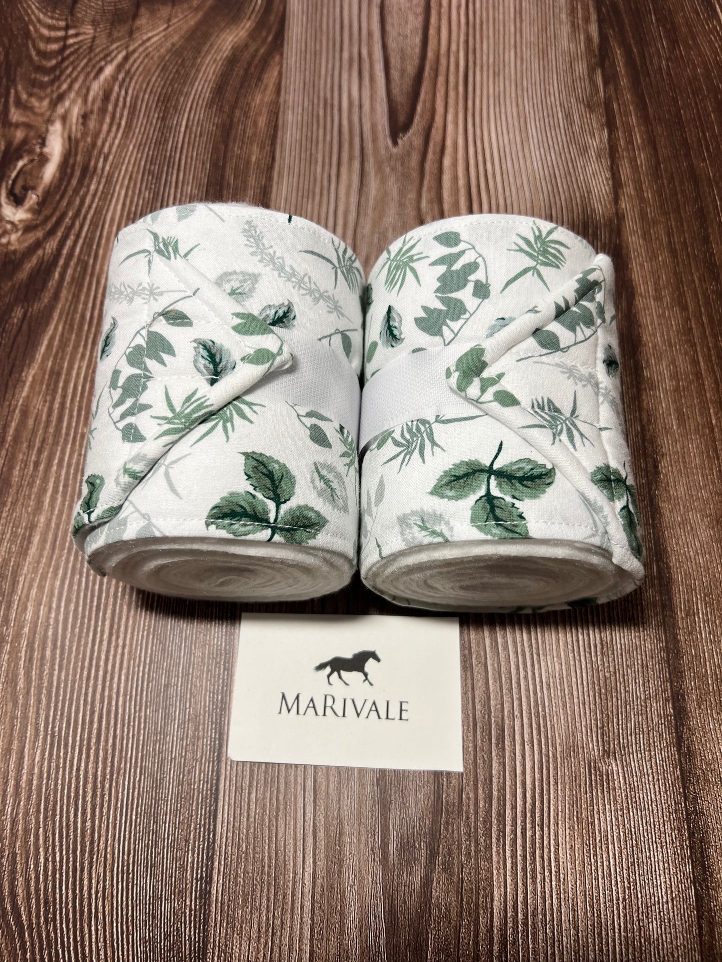 Set of 2 Horse Polo Wraps - White with Leaves