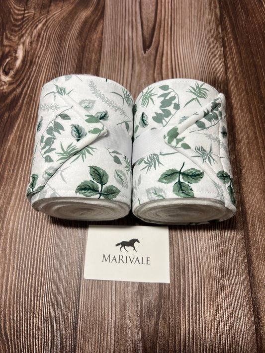 Set of 2 Horse Polo Wraps - White with Leaves