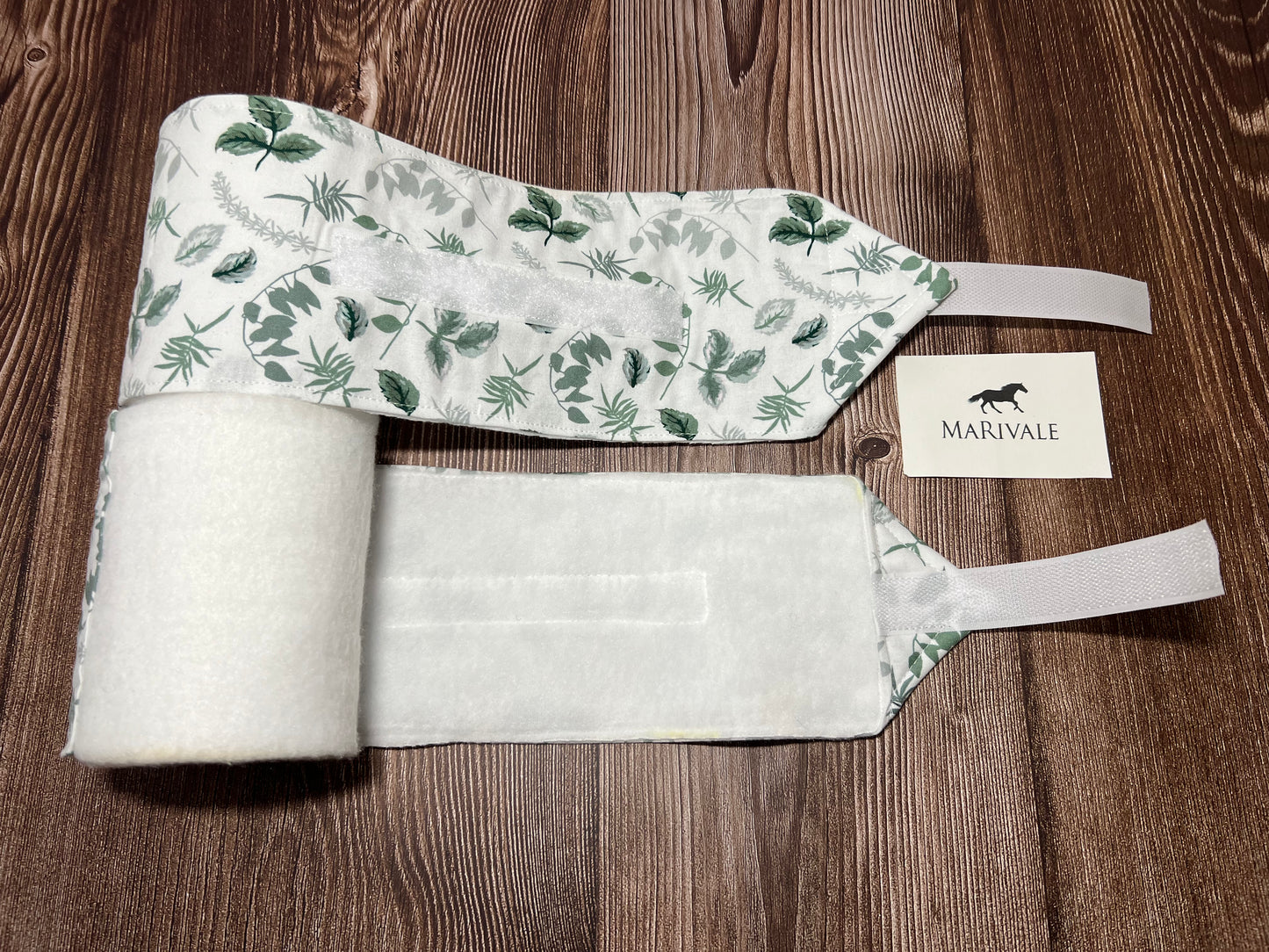 Set of 2 Horse Polo Wraps - White with Leaves