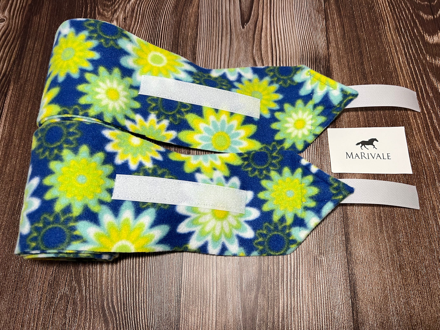 Set of 2 Horse Polo Wraps - Blue and Green with Flowers
