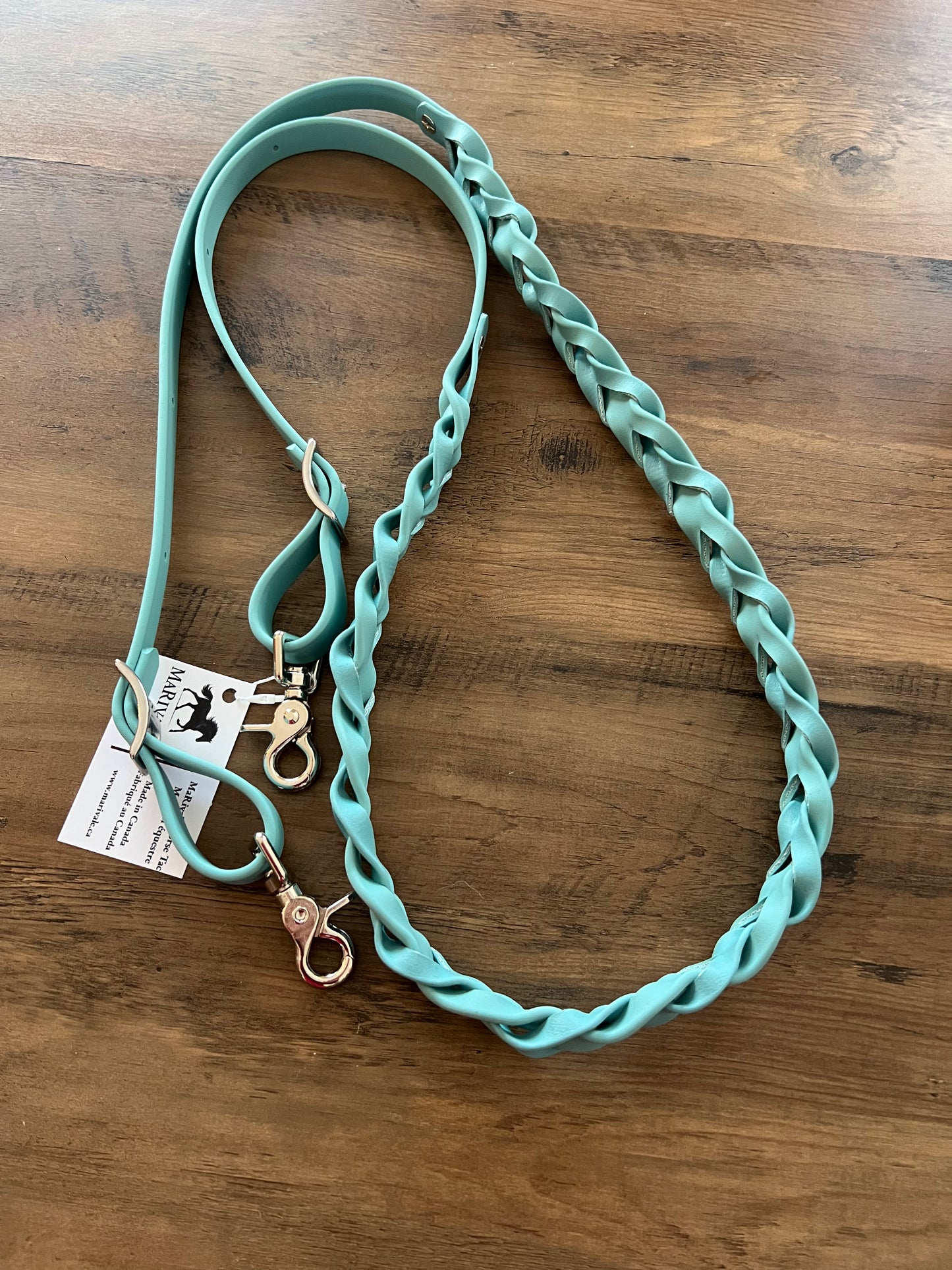 Rêne tressée ajustable en BioThane *Fabriquée sur commande*