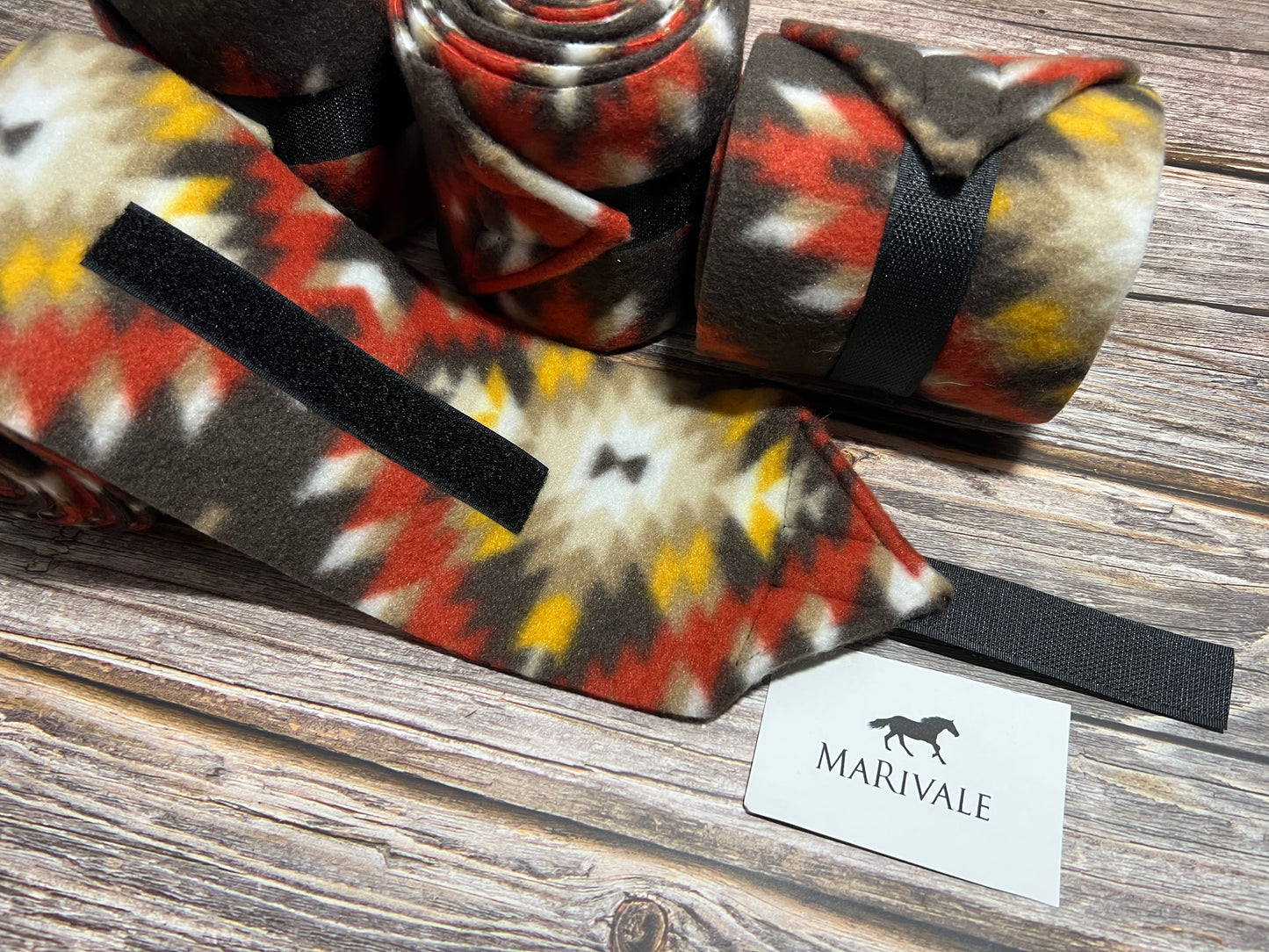 Set of 4 Horse Polo Wraps - Brown Red Aztec