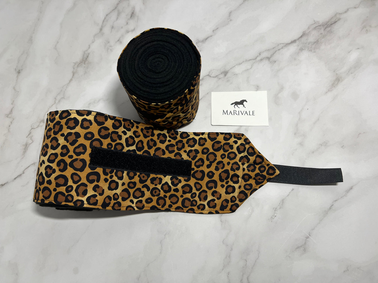 Set of 2 Horse Polo Wraps - Black with Leopard