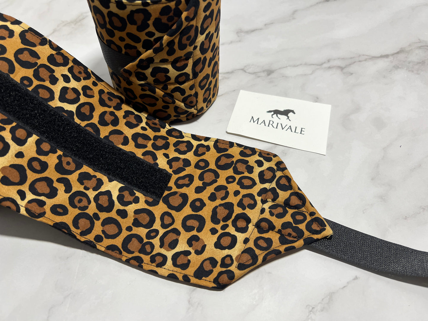 Set of 2 Horse Polo Wraps - Black with Leopard