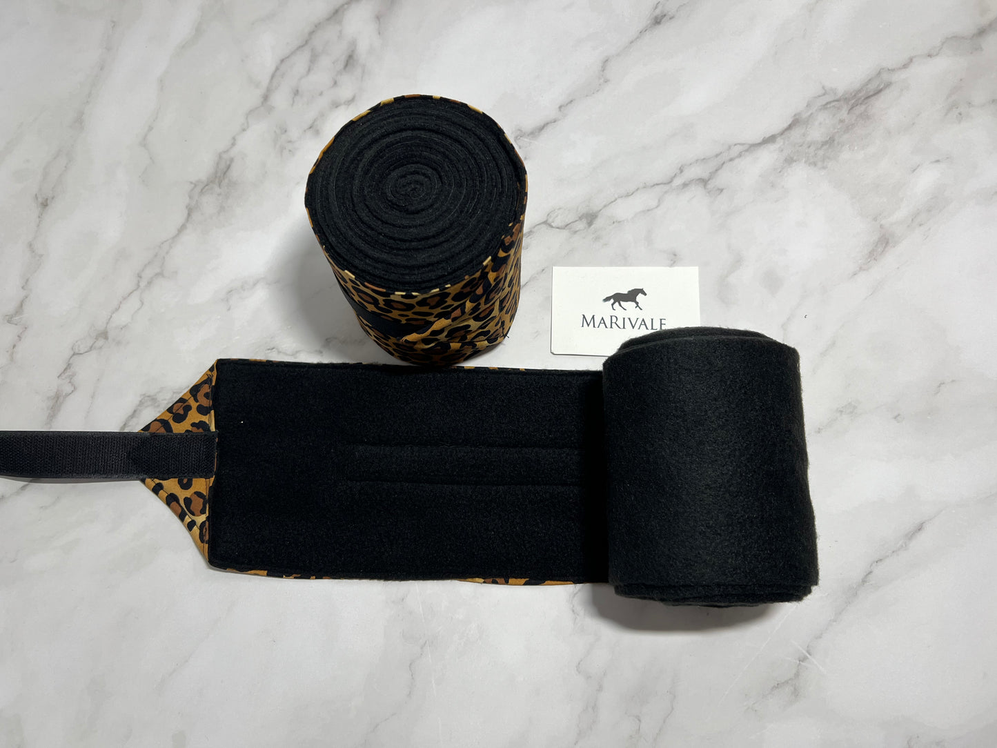 Set of 2 Horse Polo Wraps - Black with Leopard