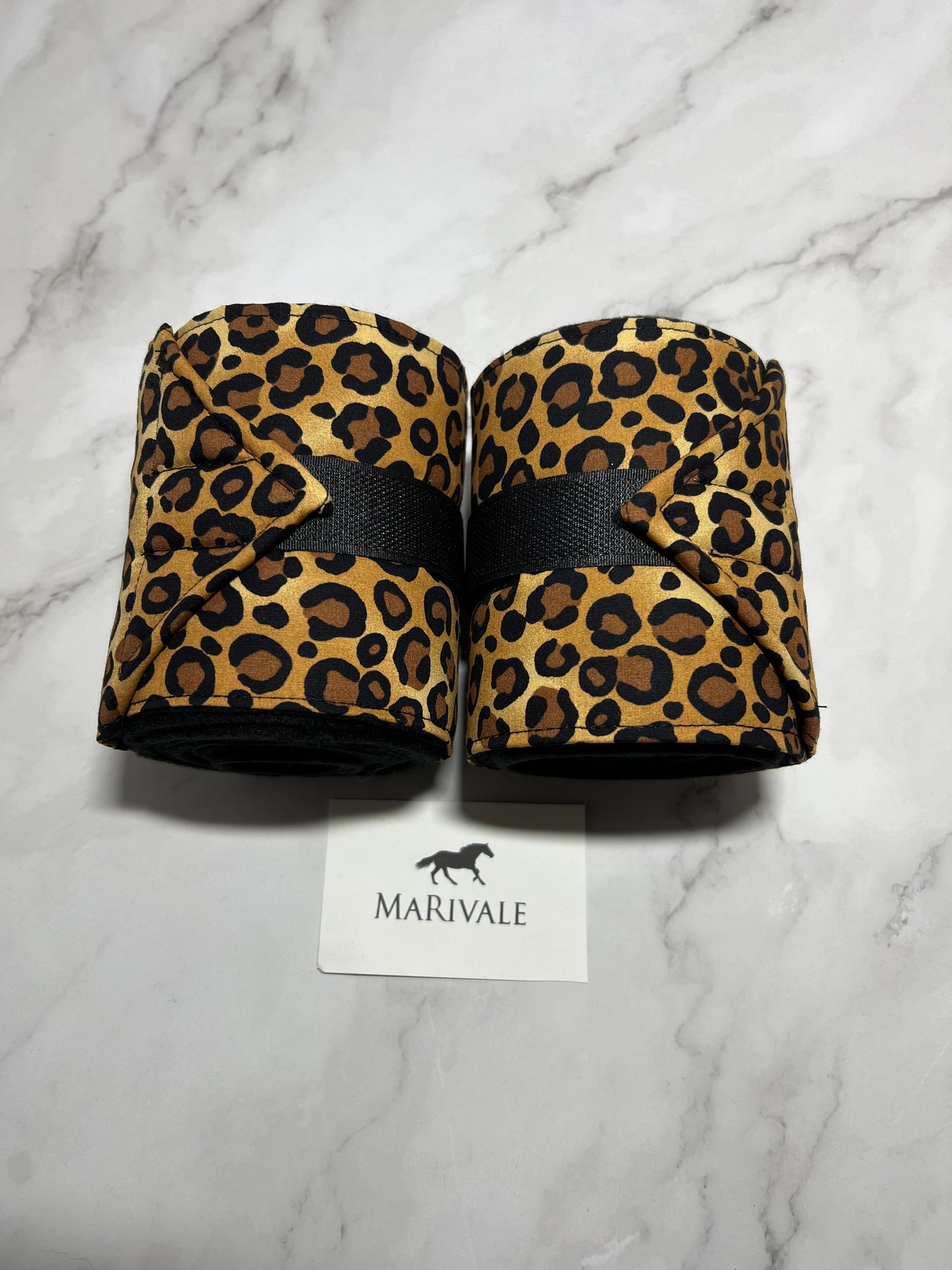 Set of 2 Horse Polo Wraps - Black with Leopard