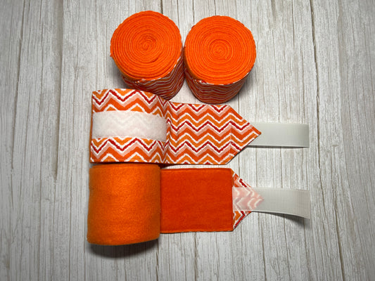 Set of 2 Horse Polo Wraps - Orange with Chevron Design