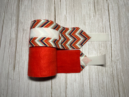 Set of 2 Horse Polo Wraps - Blush Red with Design