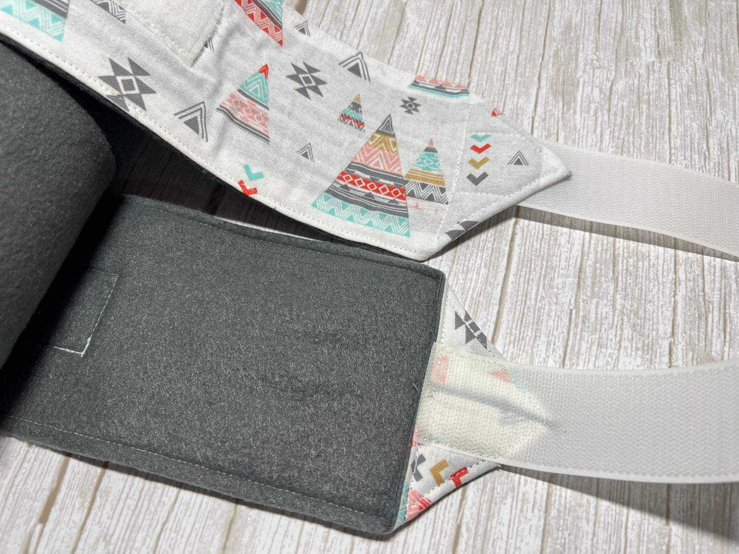 Set of 2 Horse Polo Wraps - Grey with White Aztec Design