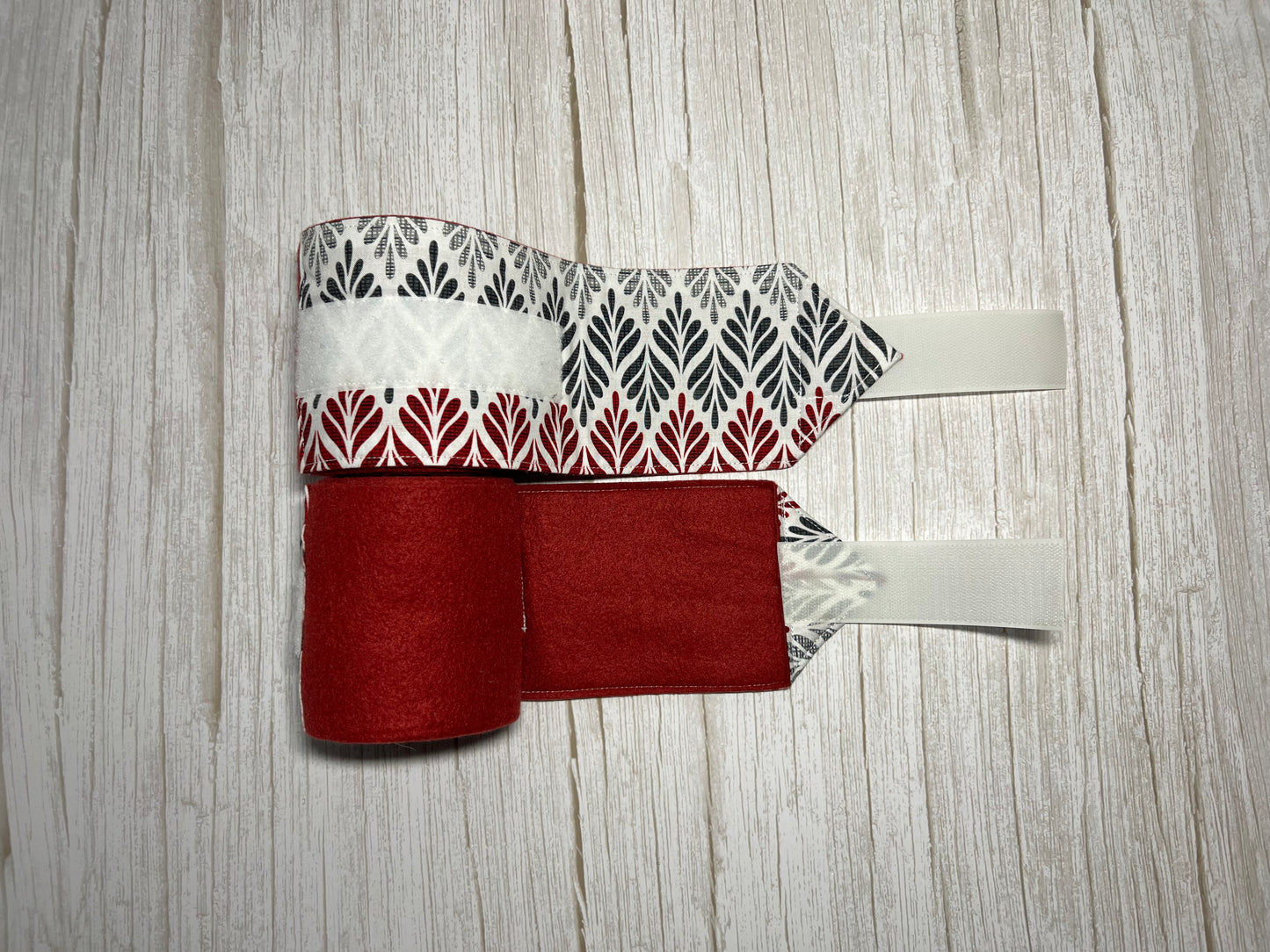 Set of 2 Horse Polo Wraps - Wine Red with Design