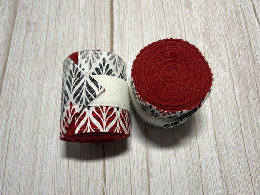 Set of 2 Horse Polo Wraps - Wine Red with Design