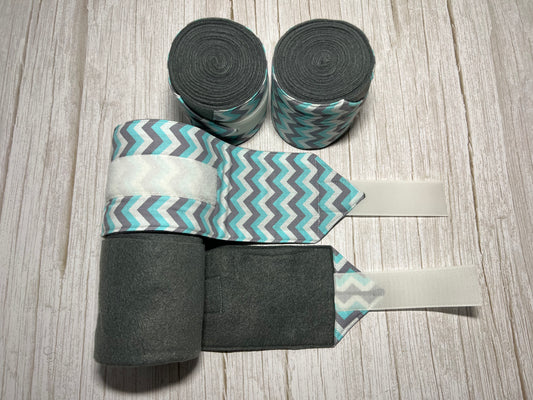 Set of 4 Horse Polo Wraps - Grey with Chevron Design