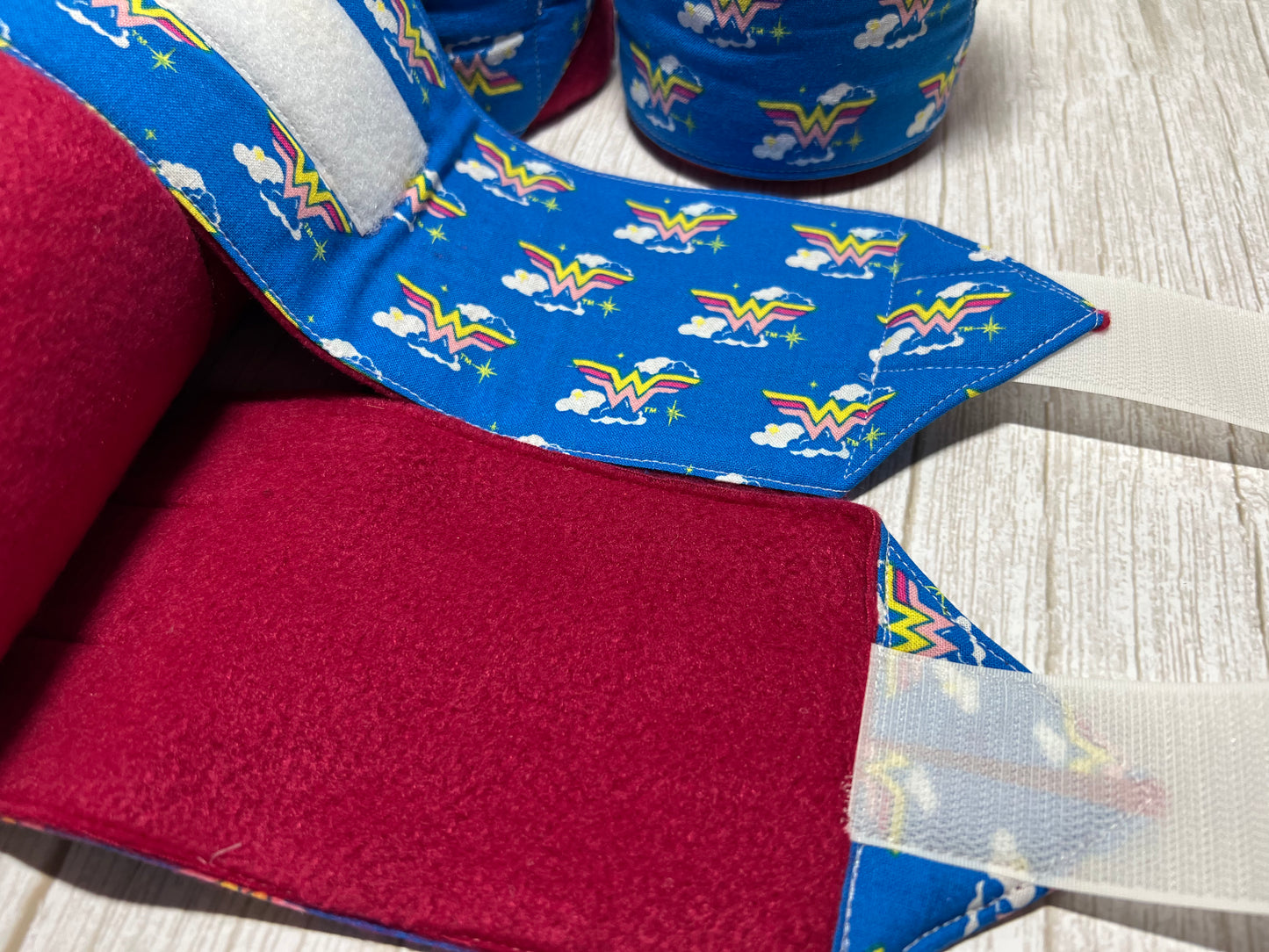 Set of 4 Horse Polo Wraps - Rasberry Pink with Wonder Woman