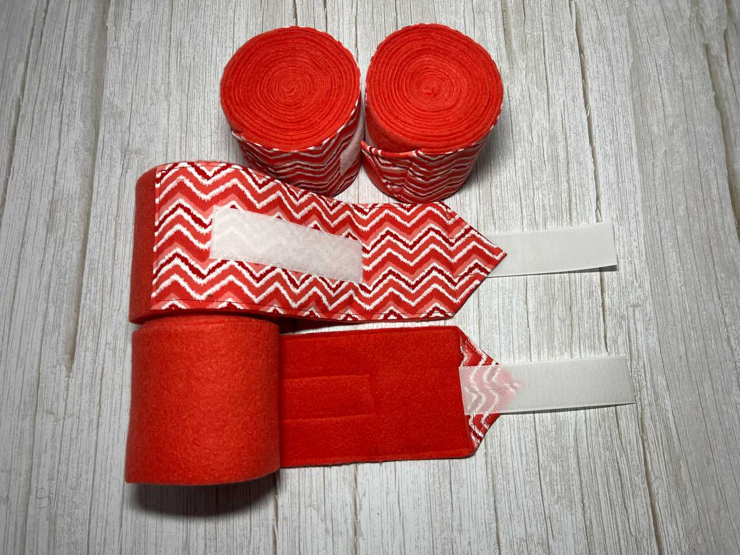 Set of 4 Horse Polo Wraps - Red with Chevron Design