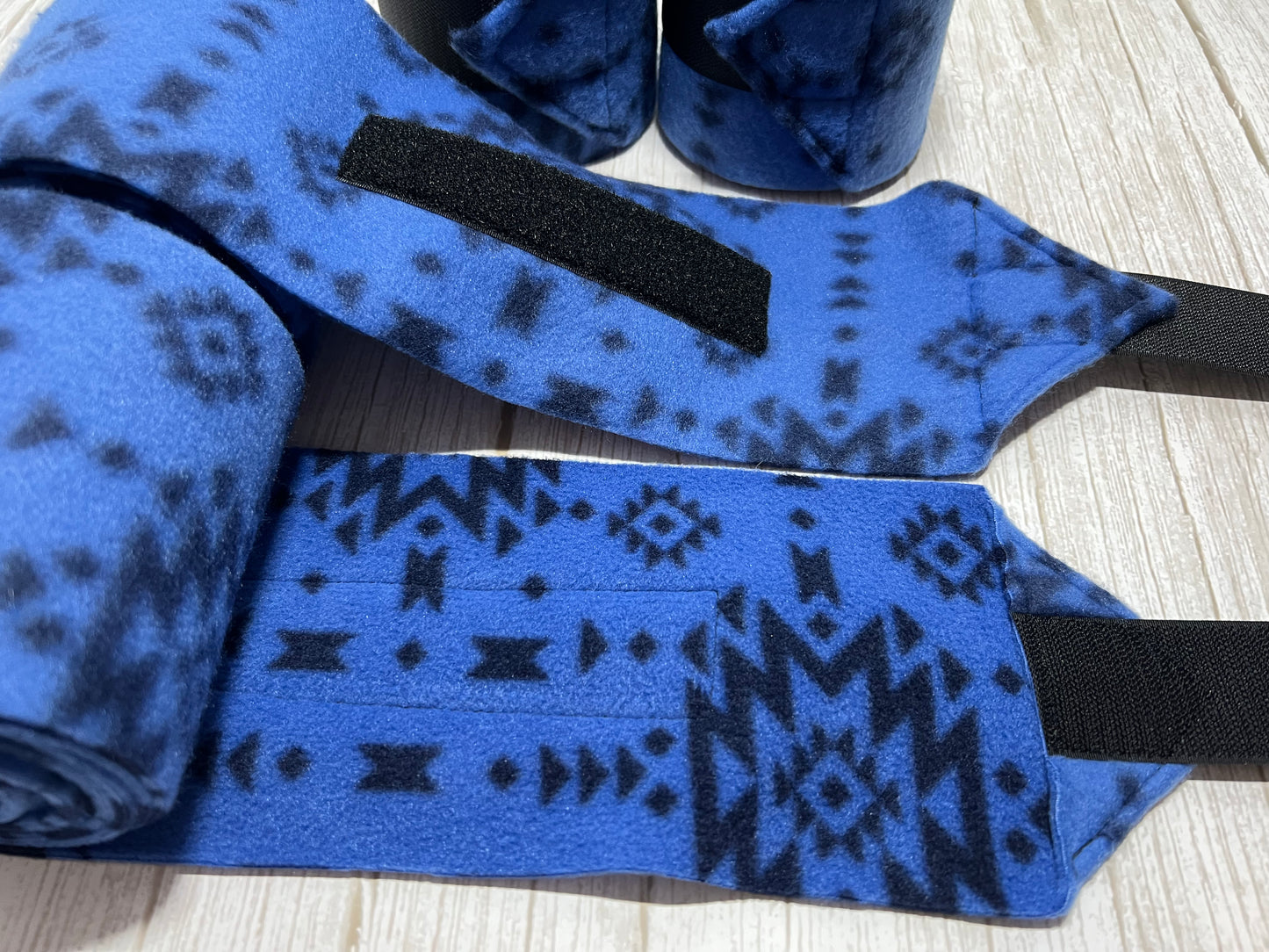 Set of 4 Horse Polo Wraps - Blue Aztec