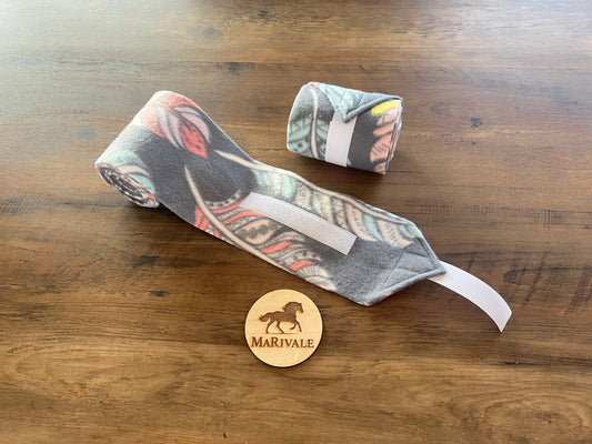 Lot de 2 polos pour chevaux - Gris avec plumes