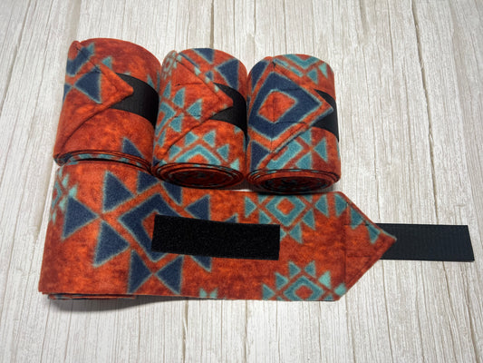 Set of 4 Horse Polo Wraps - Burnt Orange Aztec