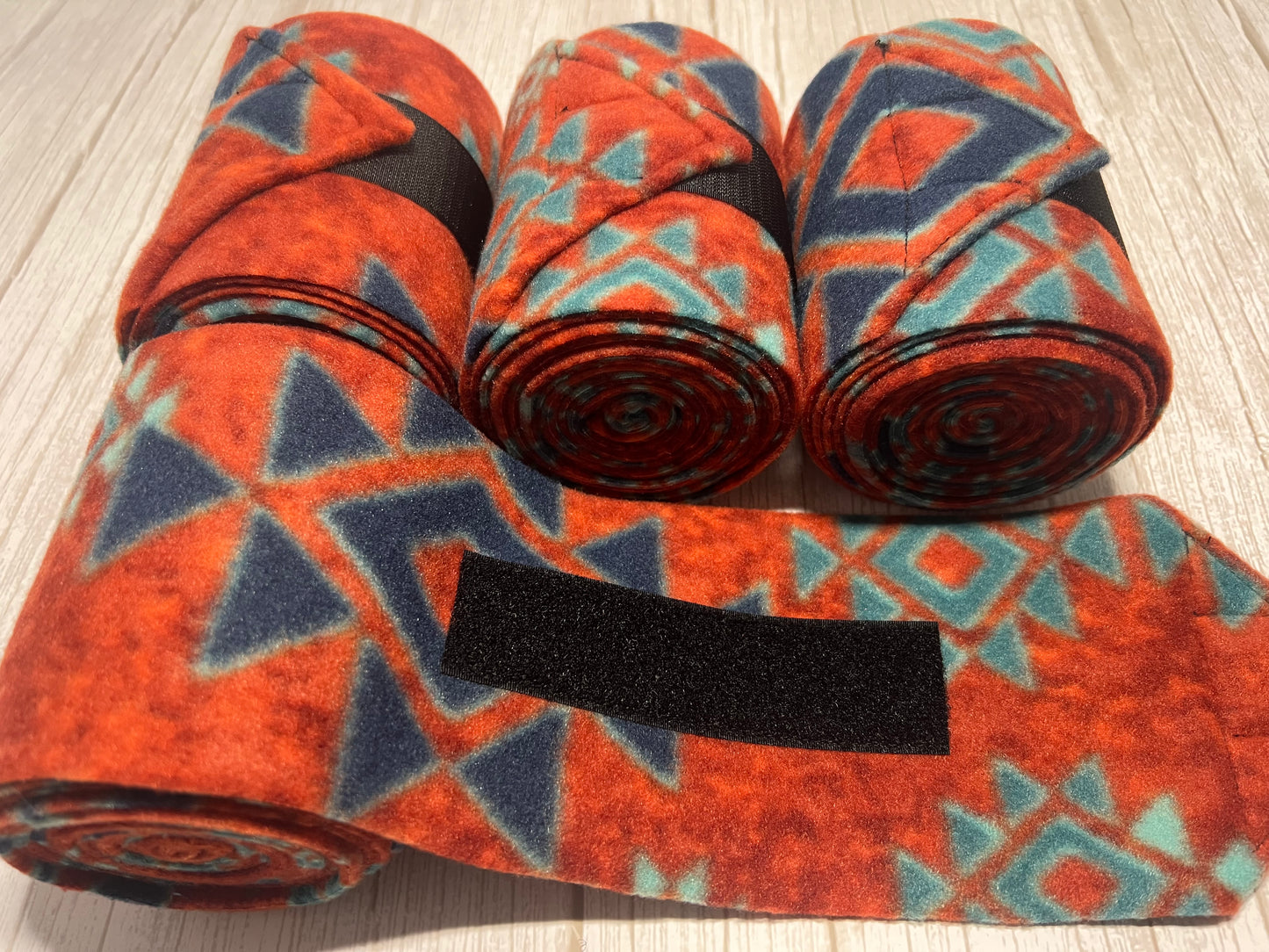 Set of 4 Horse Polo Wraps - Burnt Orange Aztec