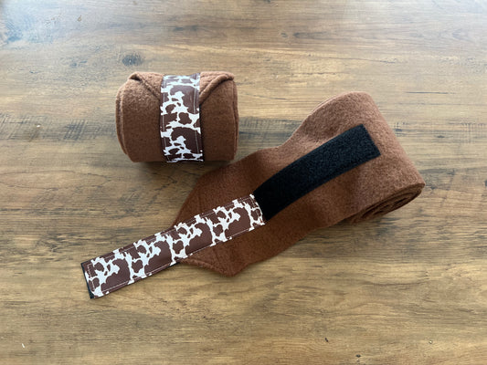 Lot de 2 polos pour cheval - Brun avec ruban imprimé vache