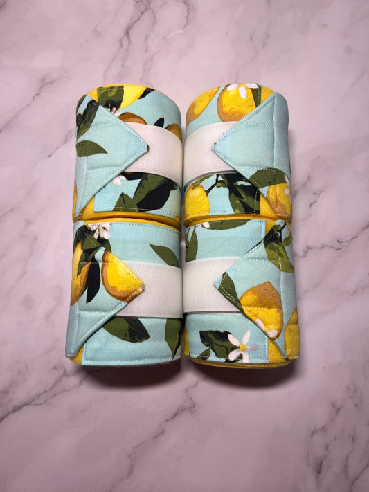 Set of 4 Horse Polo Wraps - Yellow with Lemons