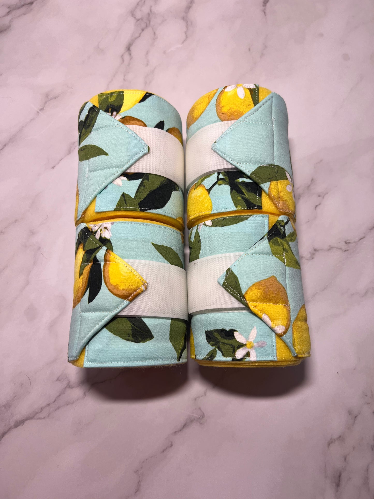 Set of 4 Horse Polo Wraps - Yellow with Lemons