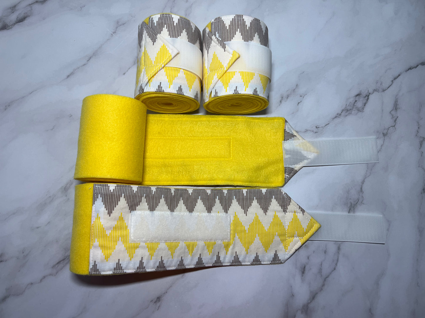 Set of 4 Horse Polo Wraps - Yellow with Design