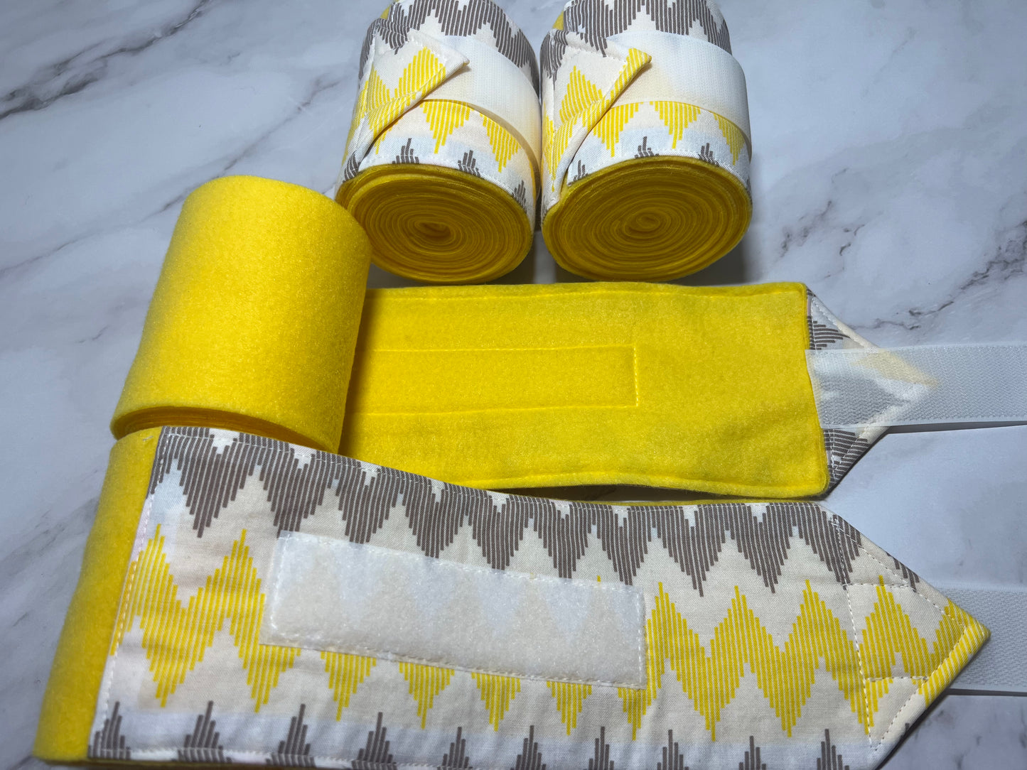 Set of 4 Horse Polo Wraps - Yellow with Design