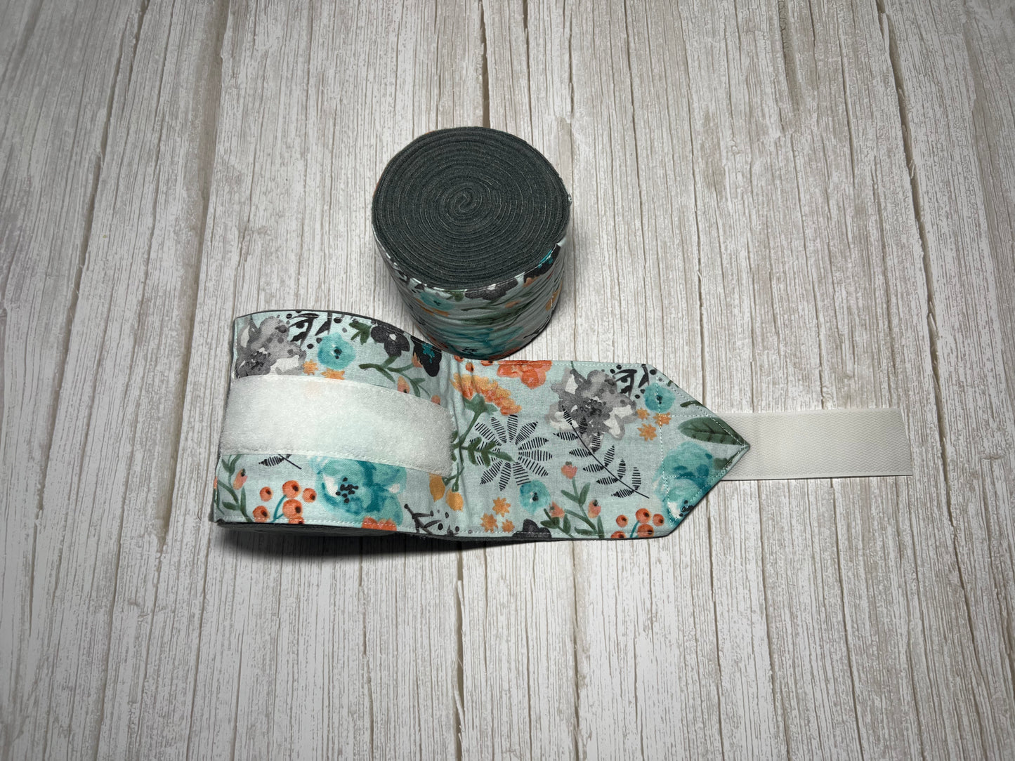 Set of 2 Horse Polo Wraps - Charcoal Grey with Flowers