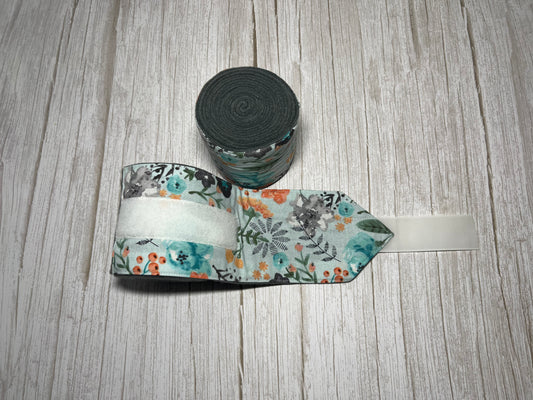 Set of 2 Horse Polo Wraps - Charcoal Grey with Flowers