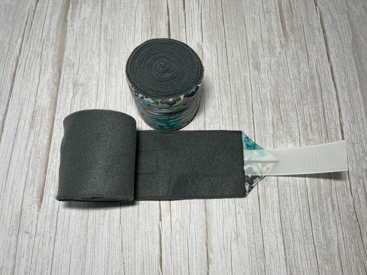 Set of 2 Horse Polo Wraps - Charcoal Grey with Flowers