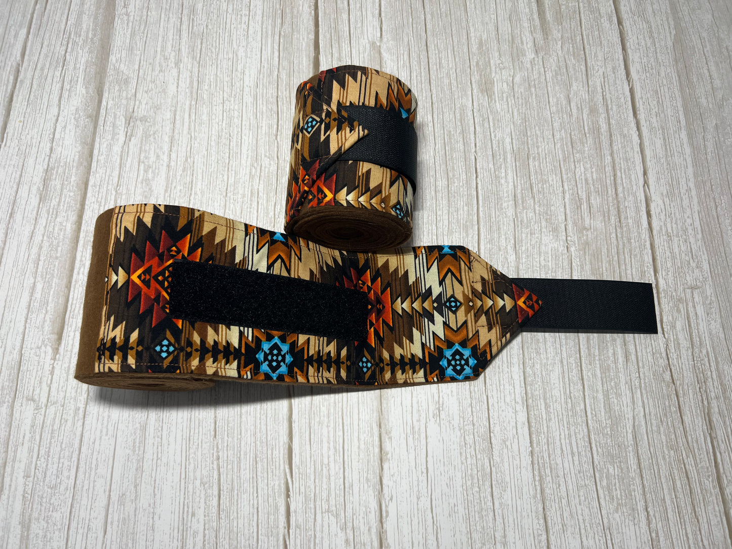 Set of 2 Horse Polo Wraps - Brown with Aztec Design