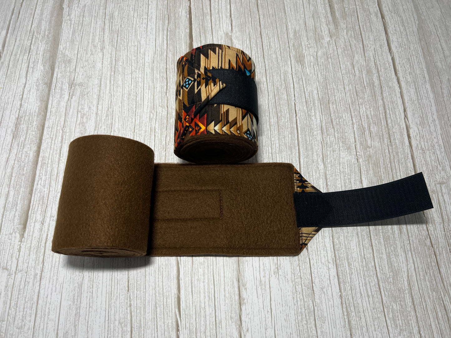 Set of 2 Horse Polo Wraps - Brown with Aztec Design